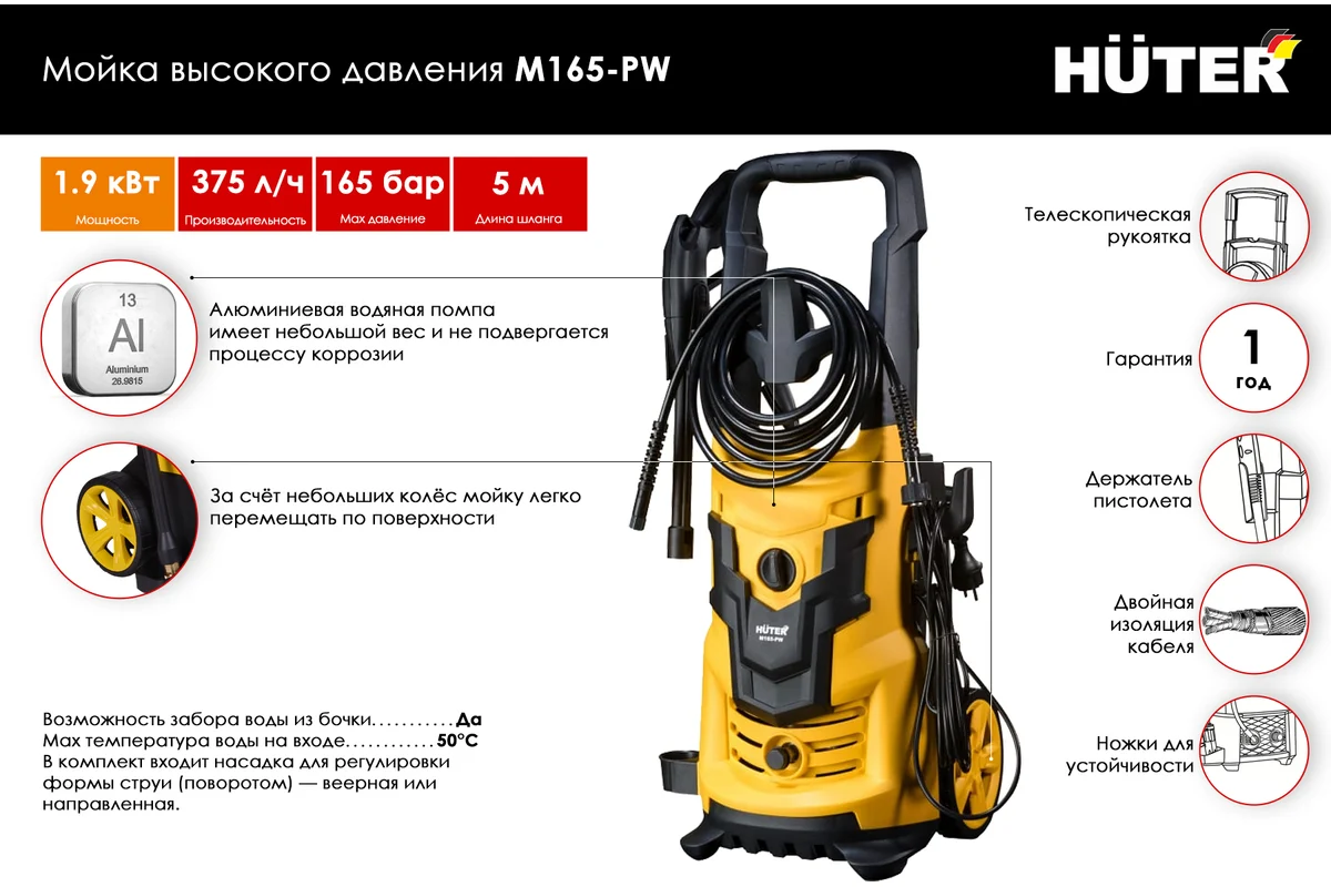 HUTER Мойка высокого давления M 165-PW