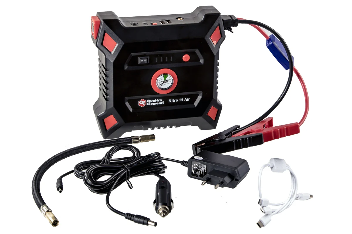 Пусковое устройство QUATTRO ELEMENTI Nitro 15 Air  (12В,15000 мАч, 600 А,компрес USB, LCD -  фонарь)