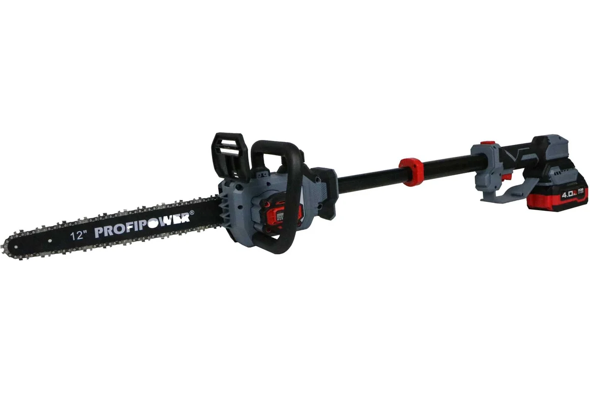 Аккум. б/щ цепная пила PROFIPOWER PROFIPOWER PL-12 с штангой телескоп. (20В,12", Li-ion-2шт, 4.0Ач) 