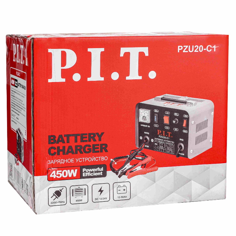 Зарядное устройство P.I.T. PZU20-C1 МАСТЕР (450Вт, ток 8/12А, макс.20А, 12/24В, ёмк.акб 12-58Ач)