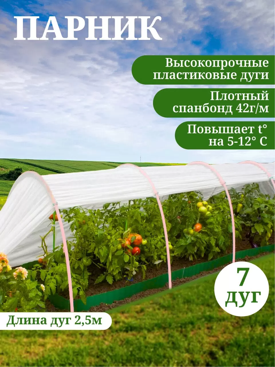 Парник "Эконом" 6м*1м*0,7м, спанбонд 42г/м2, дуги 2,5м