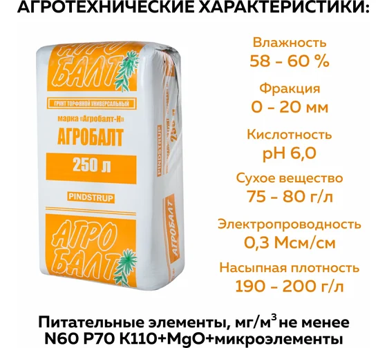 "Агробалт-Н" Торф нейтрализованный 250л фр. 0-10мм (PН=5,5-6,2)  (15)
