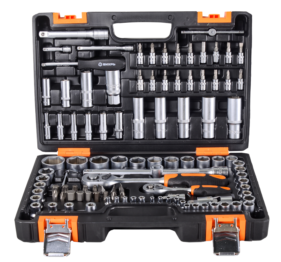 Набор инструментов , 1/2", 1/4", CrV, в кейсе 108 предм Вихрь