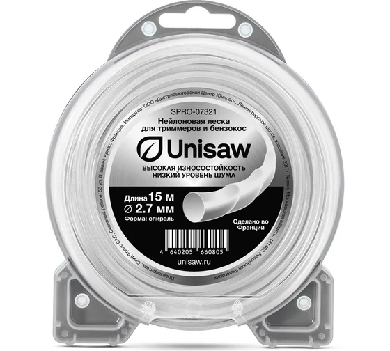 Леска триммерная 2.7мм 15м, спираль // Unisaw