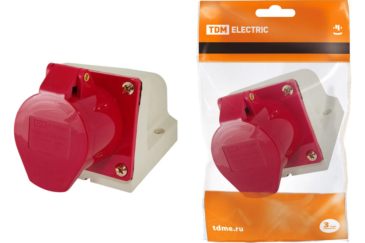 Розетка 124 стационарная 3Р+РЕ 32А 380В IP44 TDM*