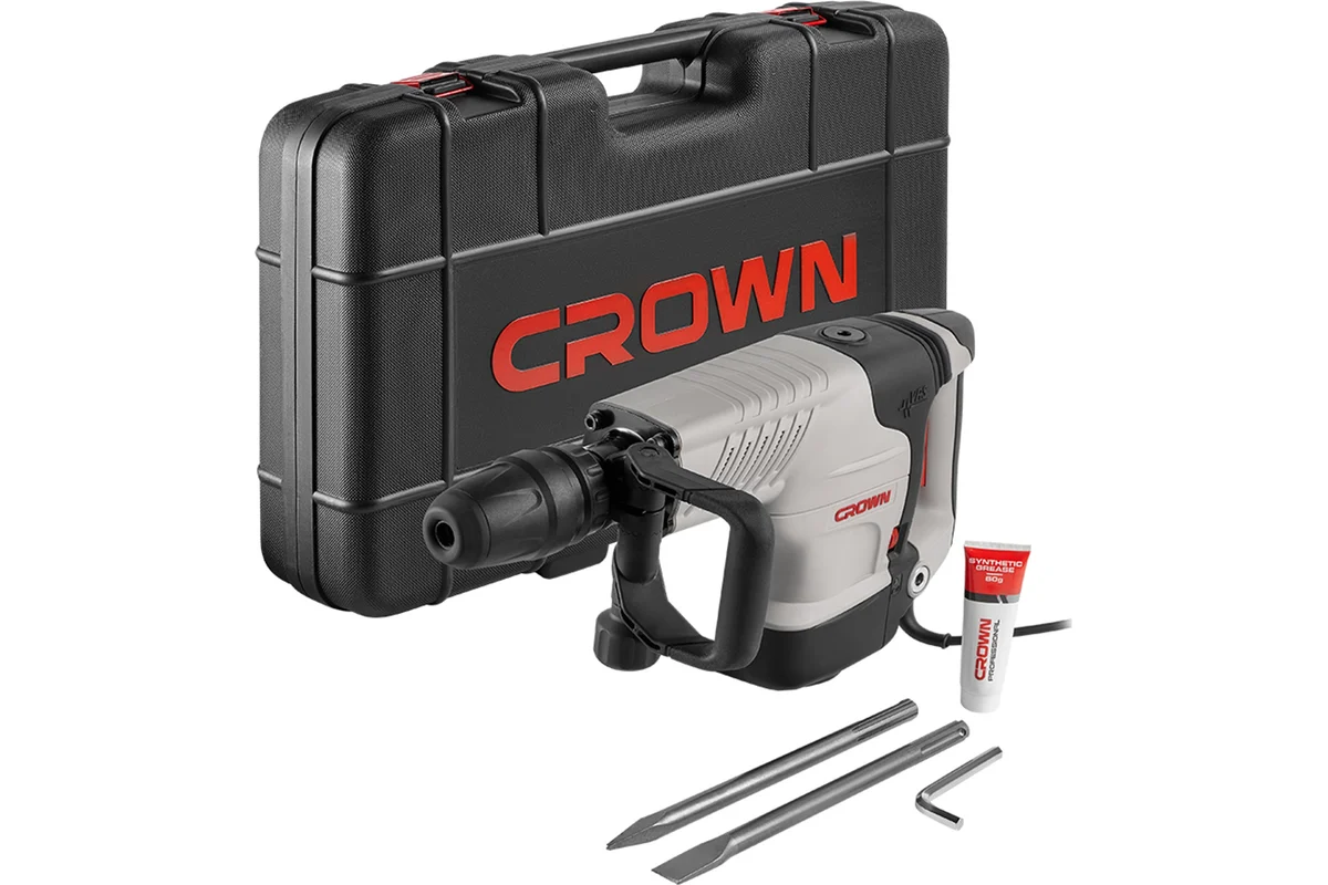 Отбойный молоток CROWN CT18123V, 1500Вт, 900-1900уд/мин,8-25Дж,SDS-max. 10,96кг.кейс.