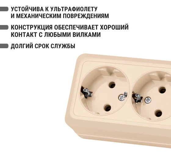 Розетка двойная 2П+3 открытой установки IP20 16А, сл. кость "Ладога" TDM*