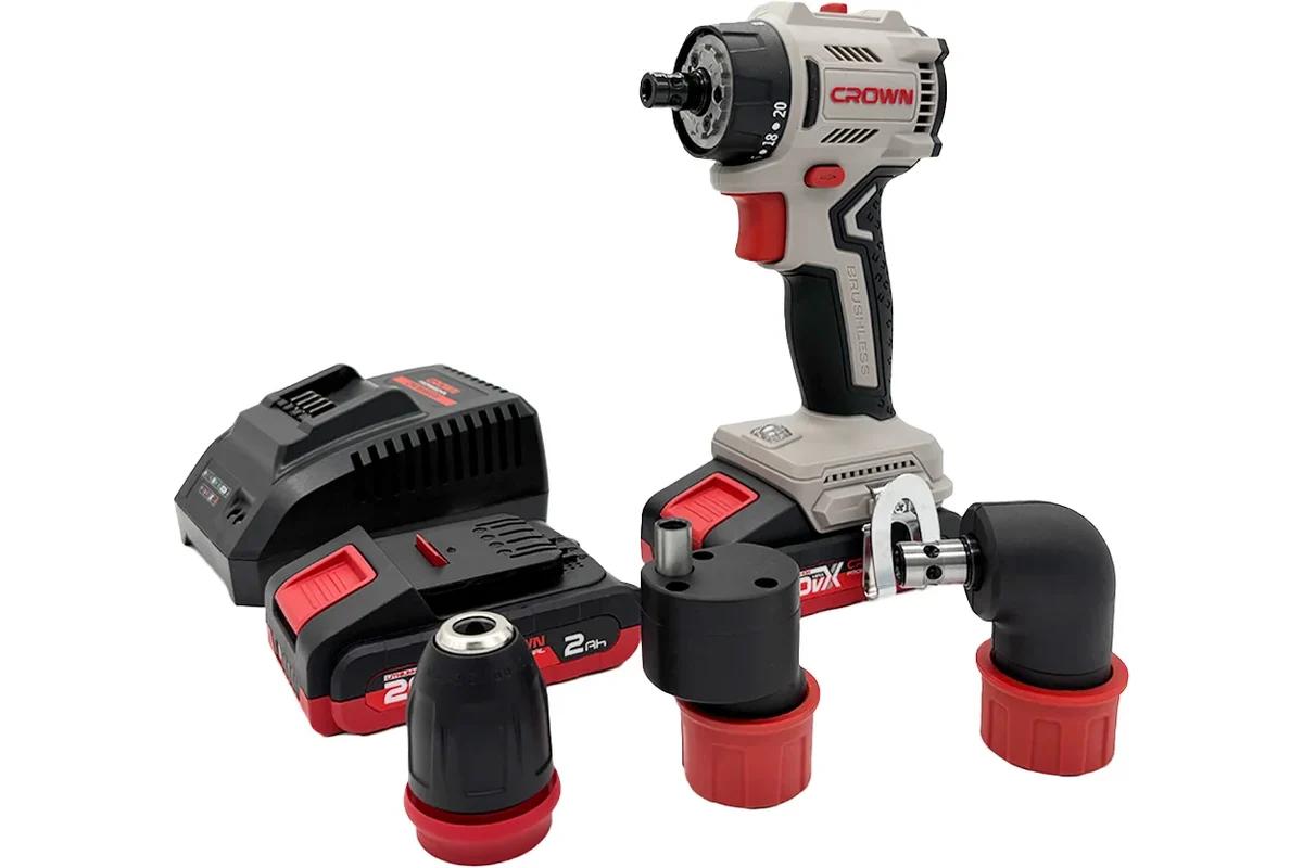 Дрель-шуруповерт аккумуляторная со смен. патр. CROWN CT21131HQX-2 BMC 20В B3+, Бесщеточный, 2х2.0Ач 