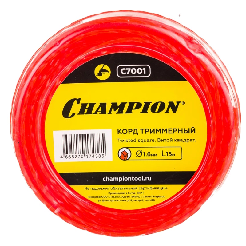 Леска 1,6мм х 15м, Twisted Square профиль витой квадрат //CHAMPION