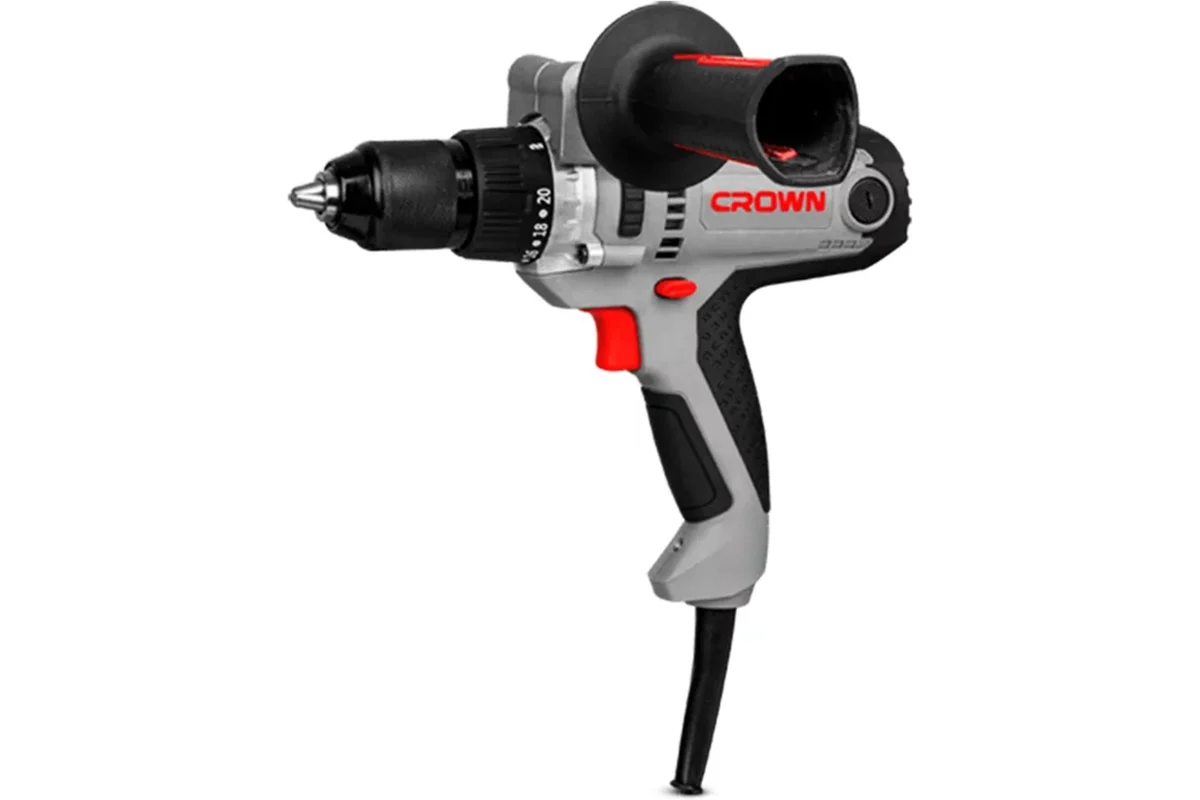 Шуруповерт сетевой CROWN CT10152F, 420 Вт, 0-480/0-1800 об/мин, БЗП 10 мм, 80 Нм,подсветка.