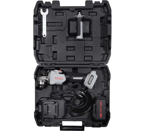 УШМ аккумуляторная АУШМ-125/20Li-R 1 АКБ и ЗУ 20 В, 4 Ач, плавный пуск,10 000 об/мин, Ø125 //Ресанта