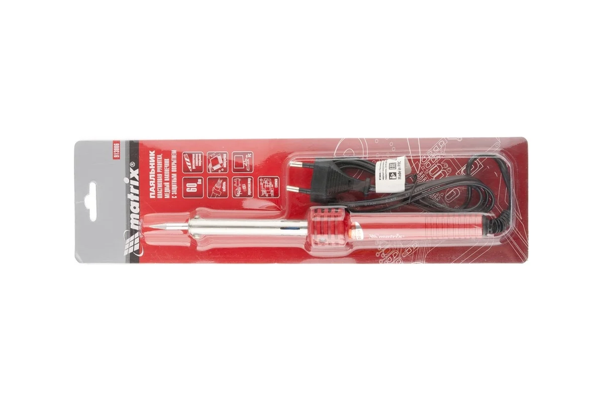 Паяльник, пластиковая рукоятка,медный наконечник с долговечным защитным покрытием,220 В,60W// Matrix