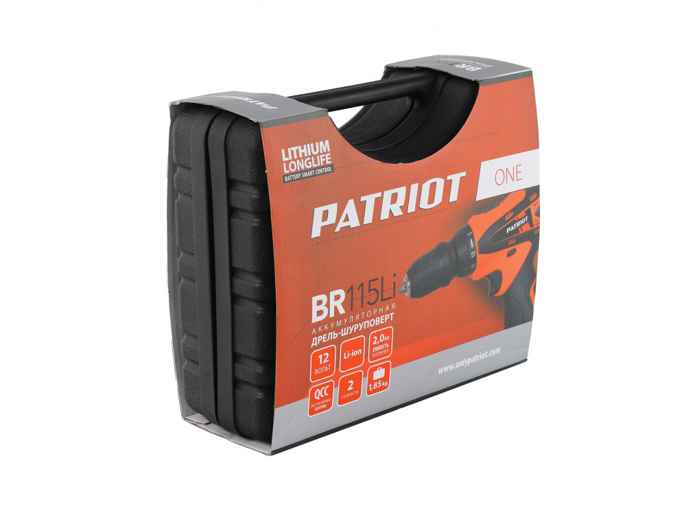 Дрель-шуруповерт аккумуляторная PATRIOT BR 115Li, две АКБ Li-Ion 12В, 2,0 Ач, Съемный патрон,1/4 HEX