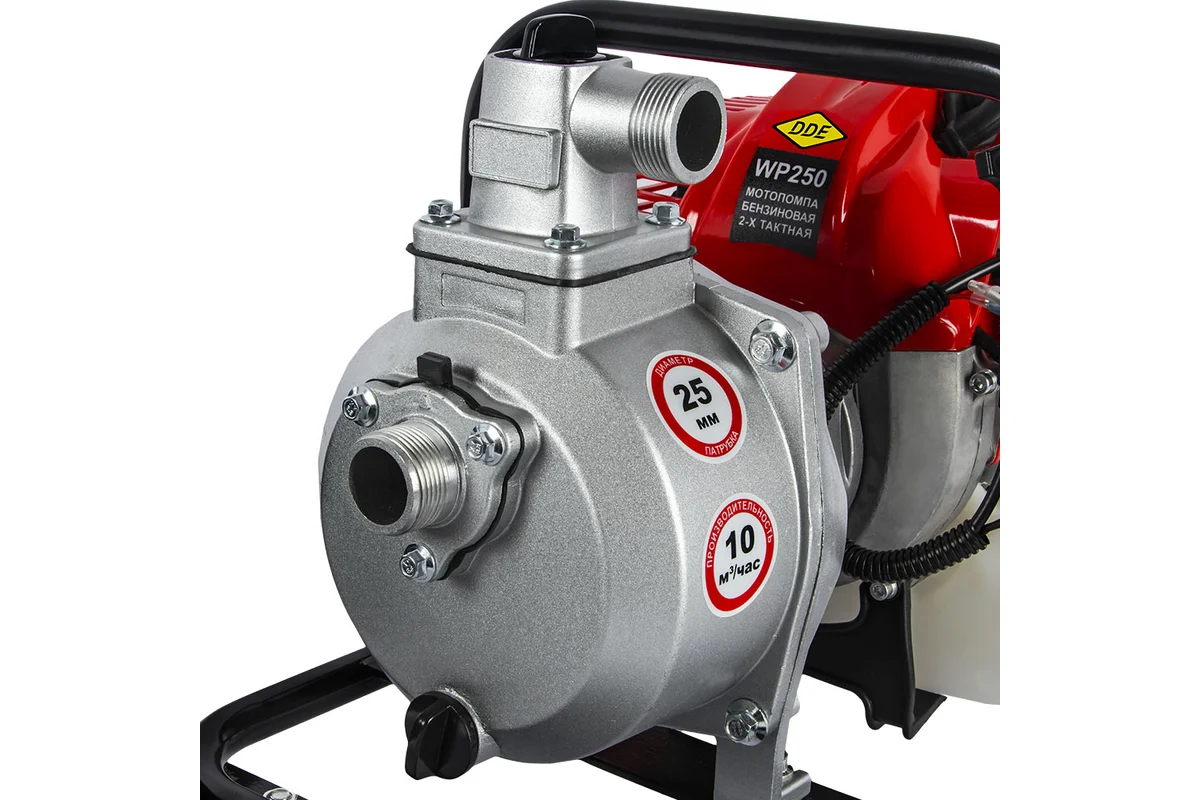 Мотопомпа бензиновая для чистой воды DDE WP250 (165 л/мин, диаметр патрубков 25 мм, подъем 45 м, 1,9
