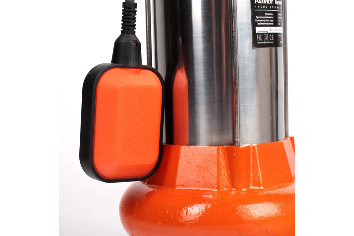 Насос дренажный PATRIOT FQ1200N, д/грязной воды, корпус - чугун, нож 1200 Вт, 18000 л/час.