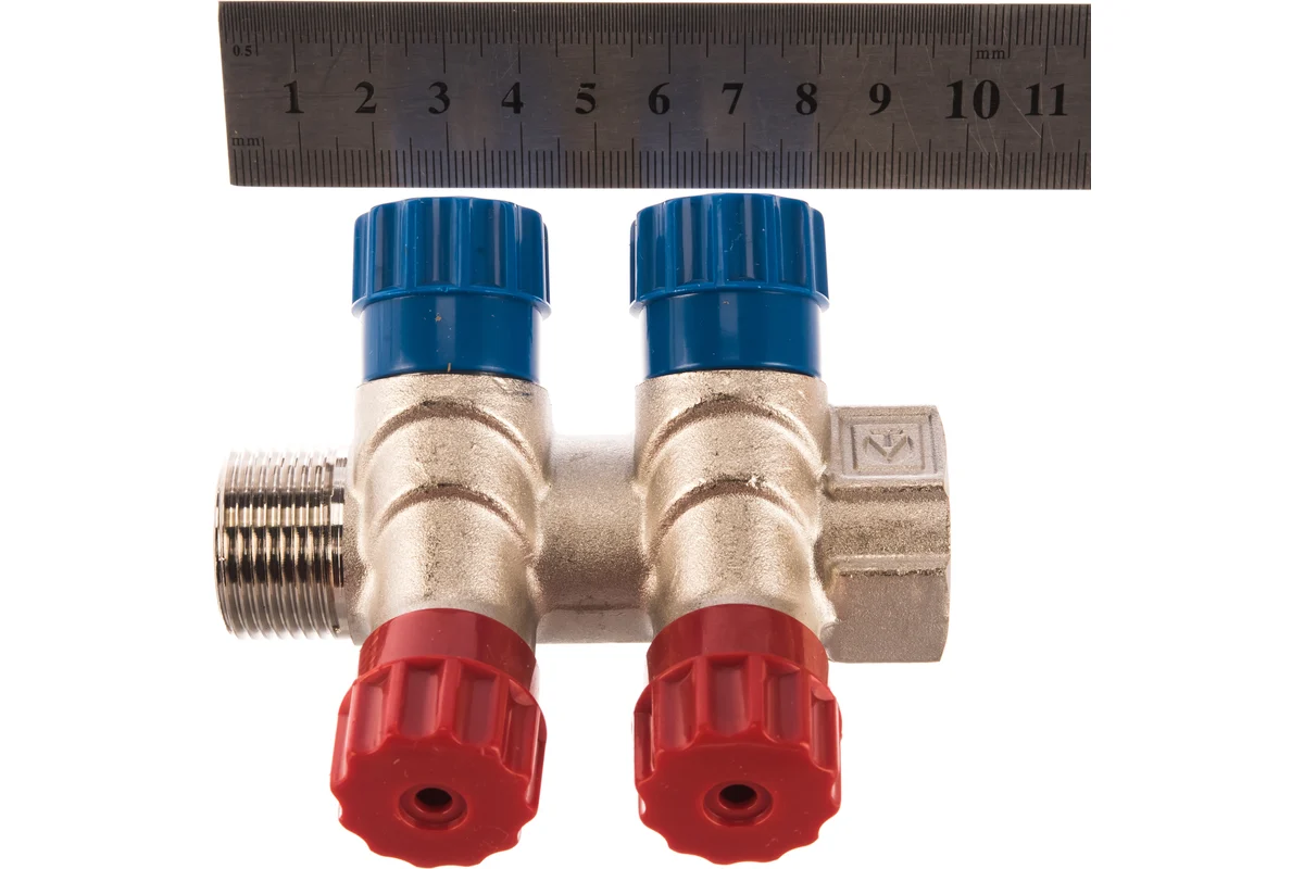 Коллектор с вент. 2 вых. х 3/4х1/2 НР, никель //Valtec