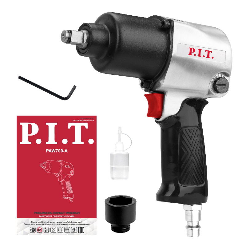 Гайковерт IMPACT пневматический P.I.T. PAW700-A (90PSI, 7000 об/мин, 680Нм, 120л/мин)