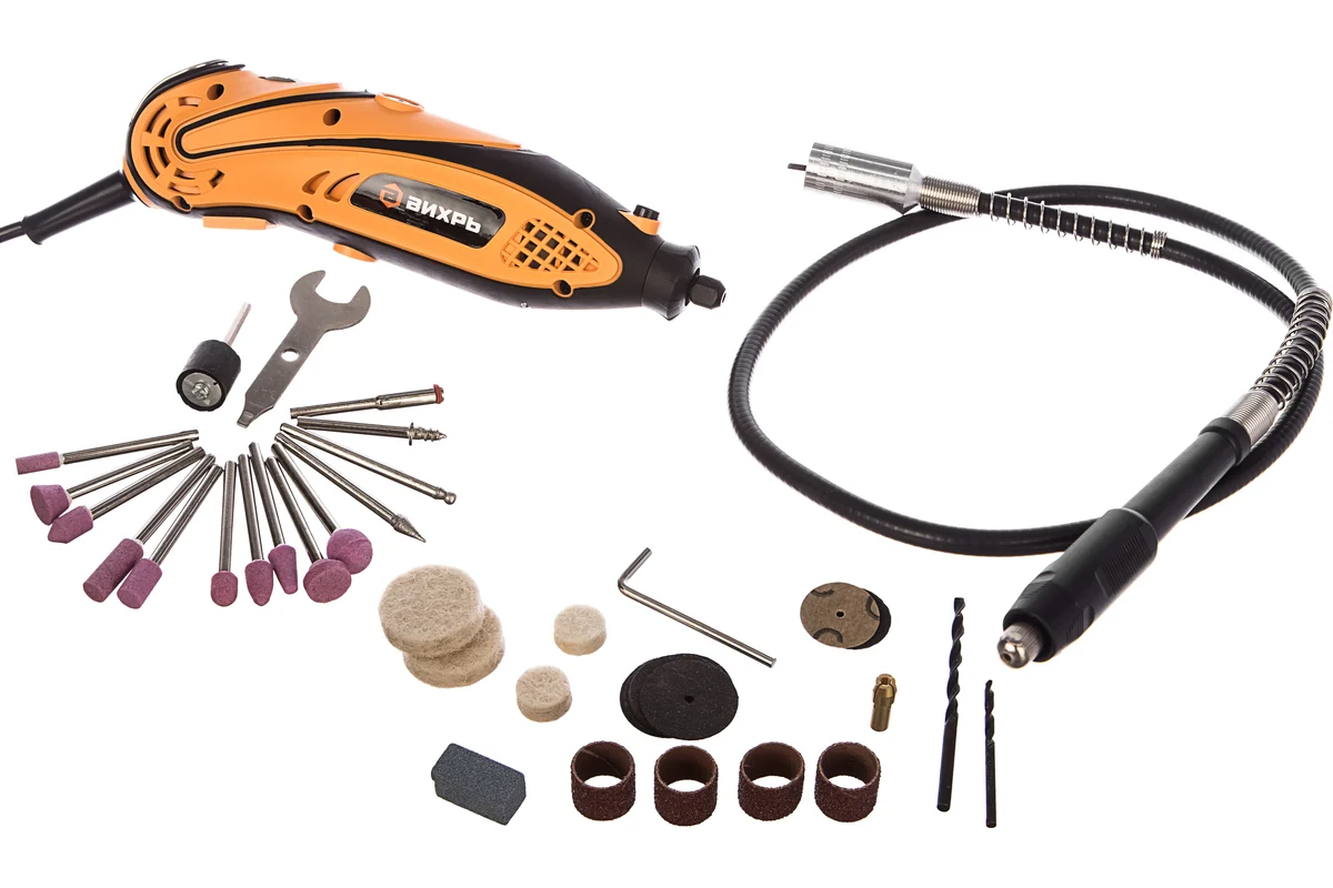 ВИХРЬ Г-160ГВ  Эл. гравер, 160 Вт, 8000-30000 об/мин, цанга 2,3-3,2 мм, гибкий вал, насадки, кейс