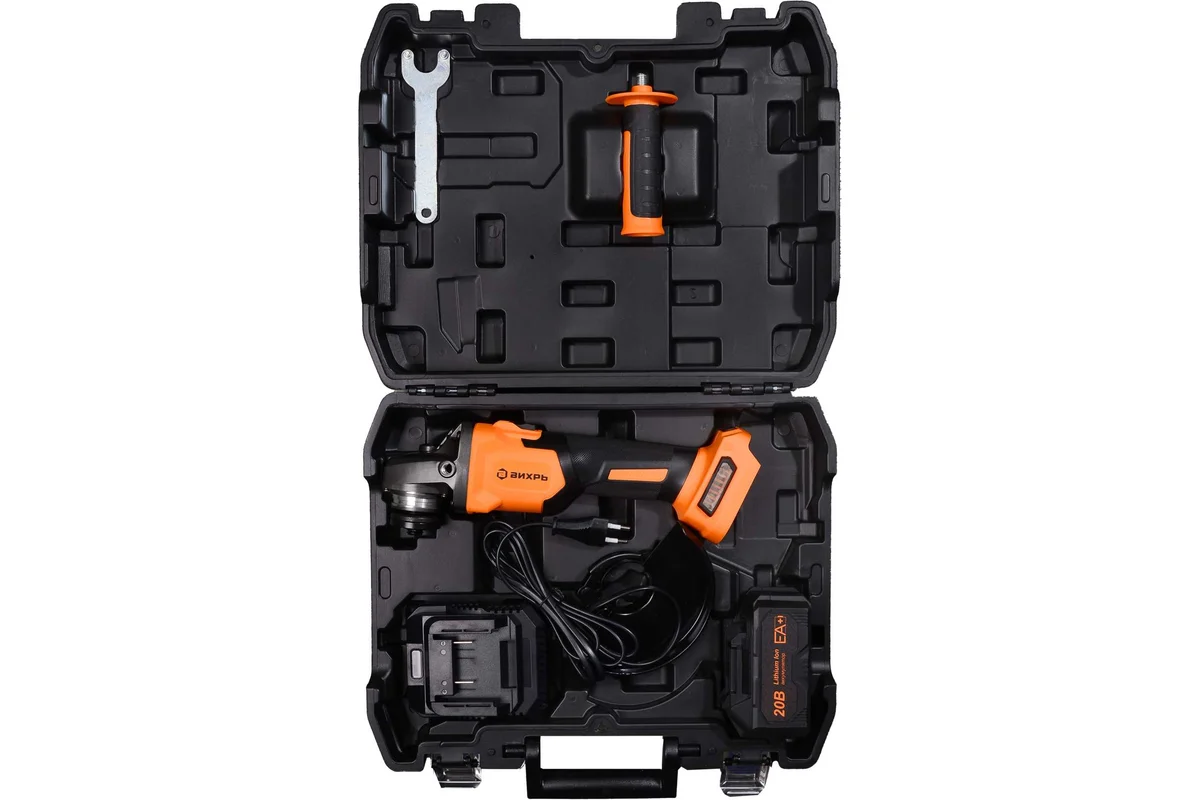 Углошлифовальная машина аккумуляторная АУШМ-125/20Li-R 20 В, 4 Ач, плавный пуск, 10 000 об/мин Вихрь