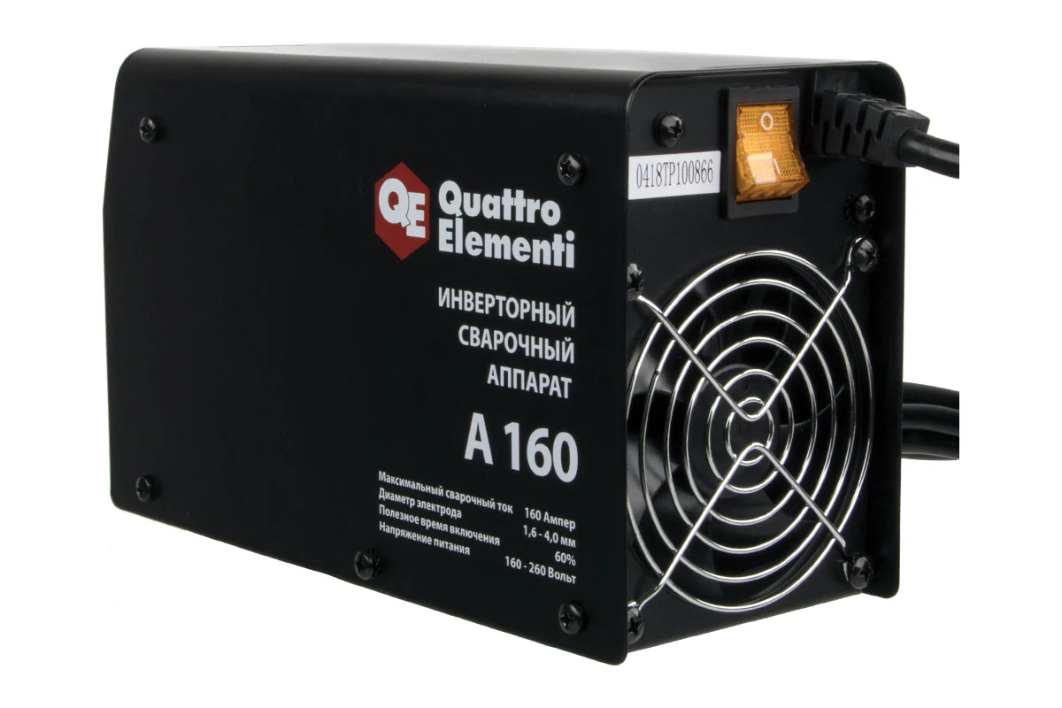 Аппарат электродной сварки, инвертор QUATTRO ELEMENTI A 160 (160 А, ПВ 60%, до 4.0 мм, 2.9 кг, 160-2