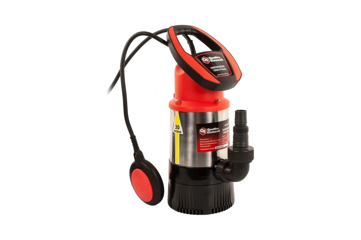 Дренажный насос QUATTRO ELEMENTI Drenaggio 1000 H Inox (900Вт, 5500л/час,30м для чистой воды)