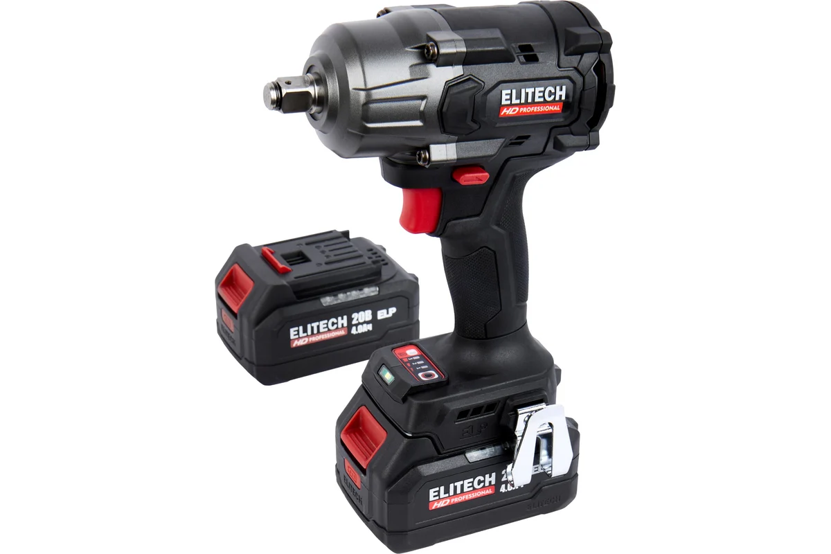ELITECH HD CW 2009SL (E2201.059.02) Гайковерт ак(уд) б\щет, 20В, 2х4.0Ач,0-2400у\м, 900Нм, кв 1/2" 