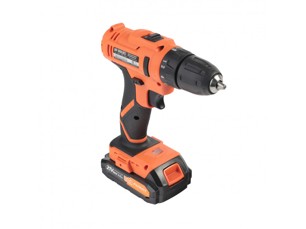 Дрель-шуруповерт аккумуляторная PATRIOT BR 189UES, две АКБ Li-Ion 18В, 2,0 Ач, 29Нм, 2 скорости, кей