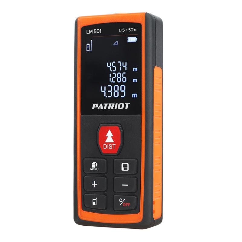 Дальномер лазерный PATRIOT LM 501, макс. дистанция 50 метров, измерение площади, объема, подсветка, 