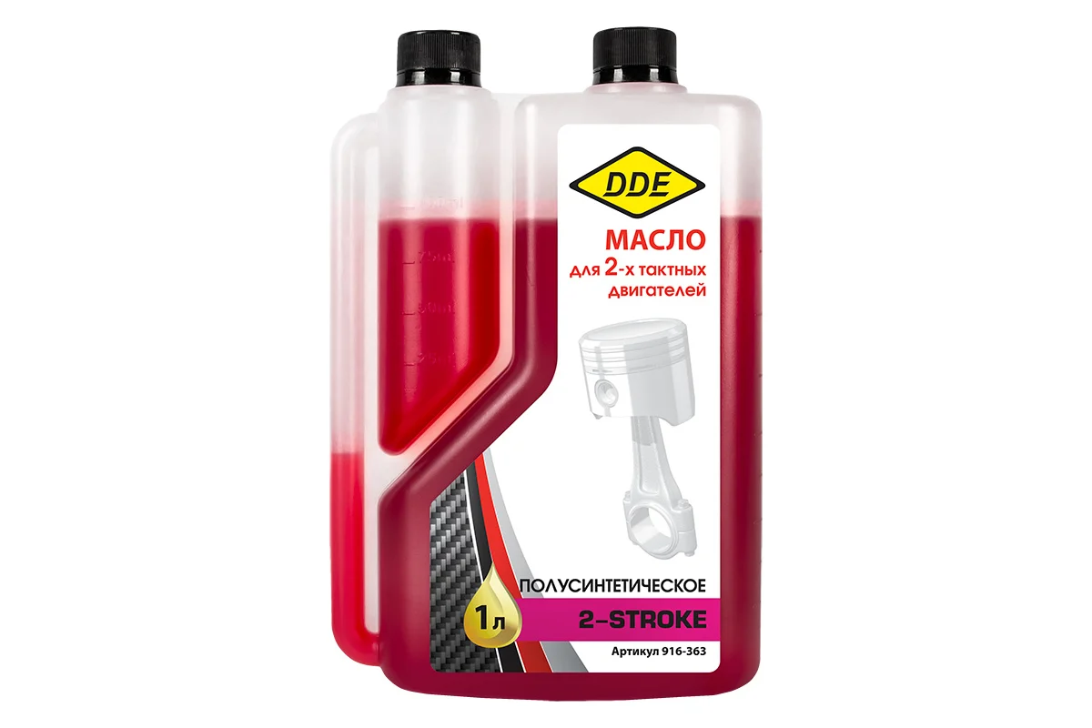 Масло DDE 2-тактное полусинтетическое, 1 л, красное, стандарт API TС, с дозатором