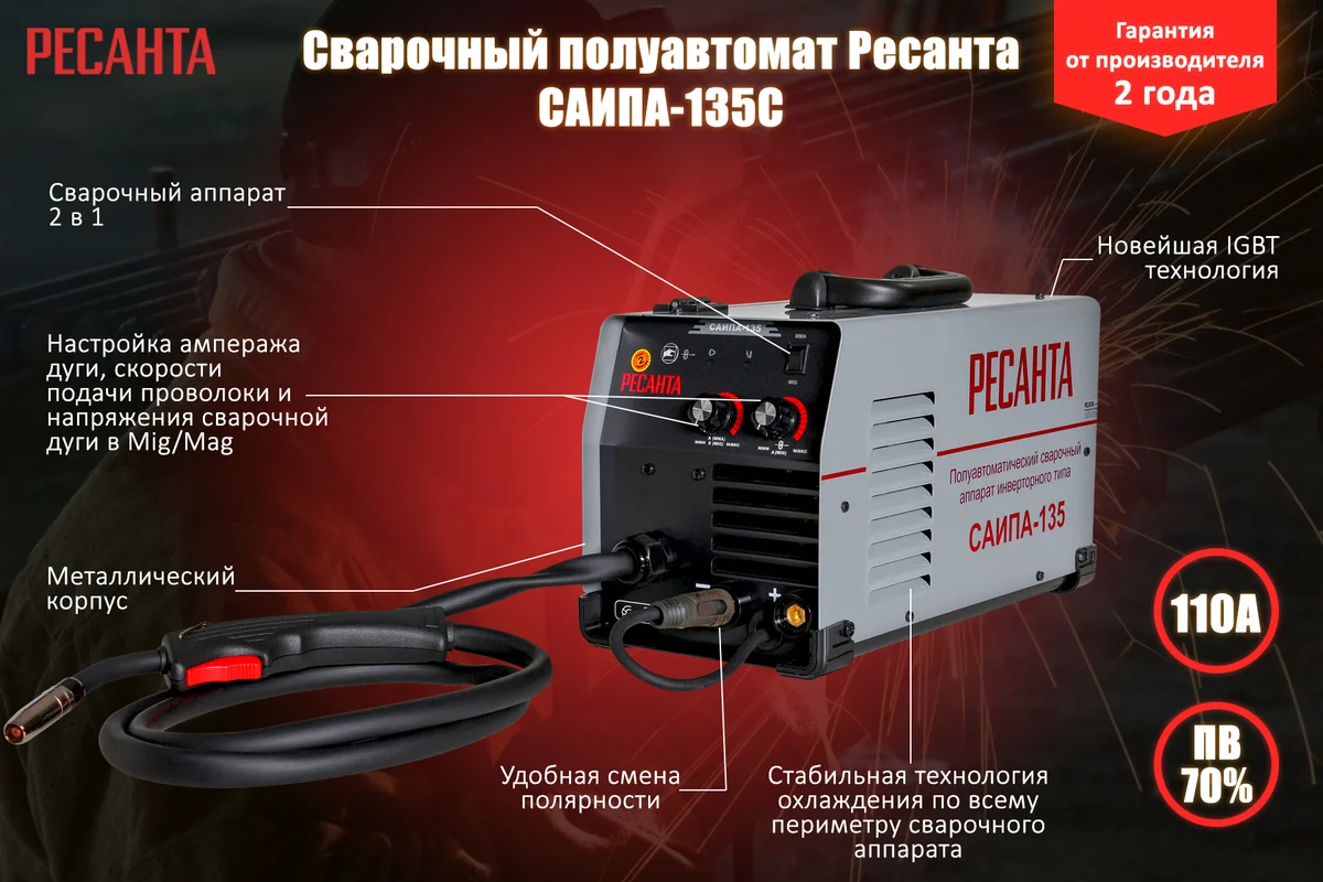Сварочный полуавтомат САИПА-135С (САИПА-135) (MIG/MAG) Ресанта
