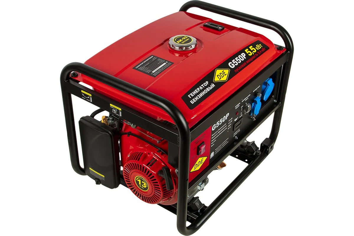 Генератор бензиновый DDE G550P (1ф ном/макс./пиков.  5,0/5,5/9,4 кВт, бак 25л, 84кг 13л/с)