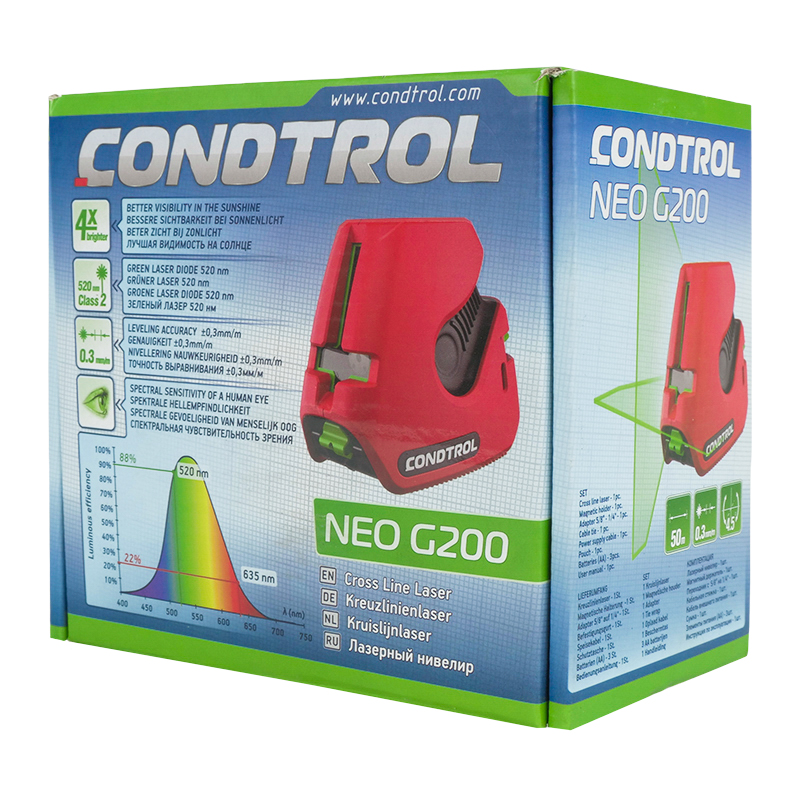 Лазерный нивелир-уровень CONDTROL Neo G200, ± 4,5° ±0,3 мм/м, рабоч. диап. 50 м
