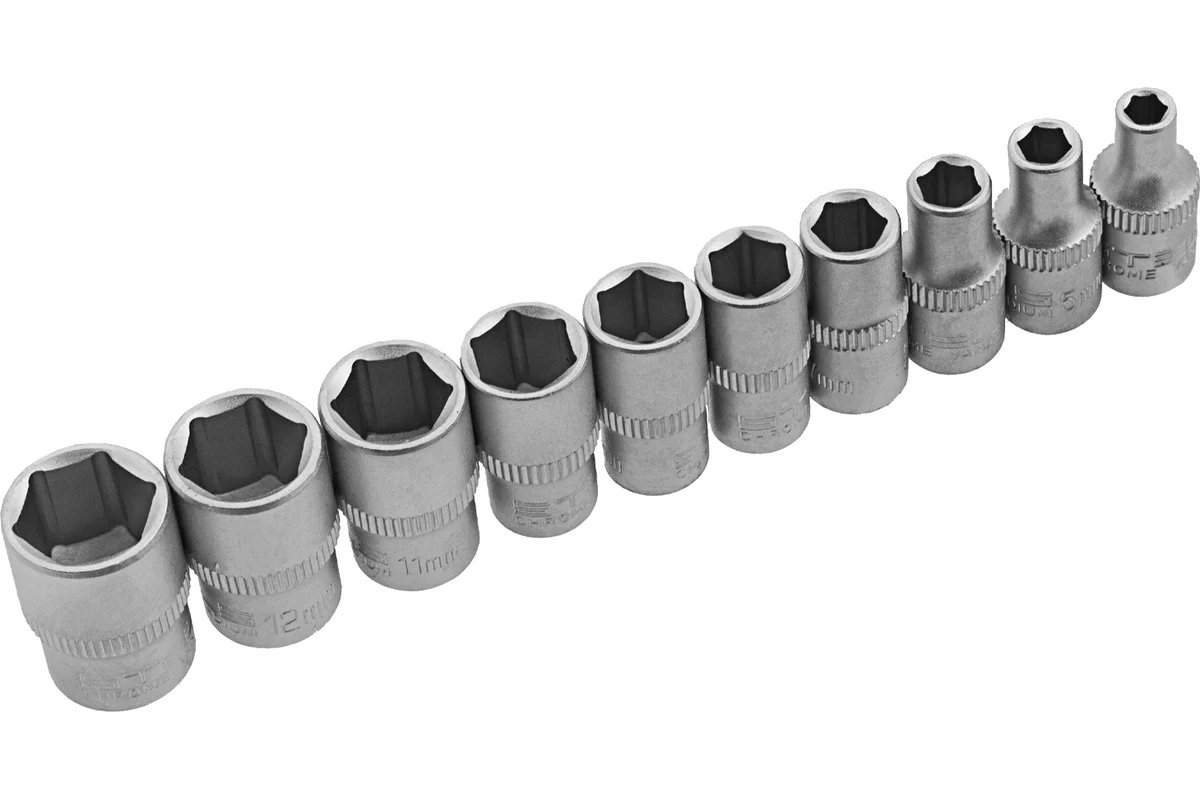 Набор торцевых головок, 1/4", головки 4 - 13 мм, с трещот. ключом, CrV,11 предметов// Stels