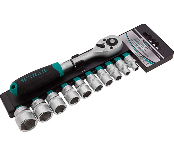 Набор торцевых головок, 3/8", головки 7 - 22 мм, с трещот. ключом, CrV,11 предметов// Stels