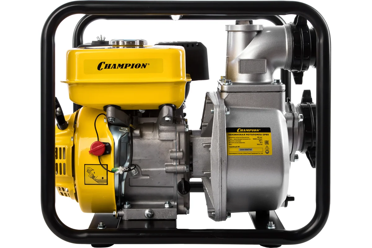 Мотопомпа CHAMPION  GP80, 6,5 л/с, 1000л/мин  8/26м, 30 кг, 3", ручной старт