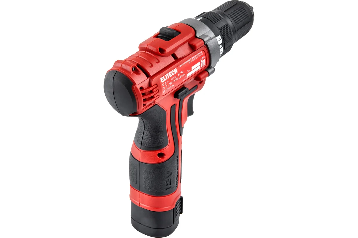ELITECH ДА 12Л2 (E2201.043.01)Дрель акк, 12В, 2х2.0Ач, Li-ion, E-Power, БЗП-10мм, 0-350/1350об/мин, 