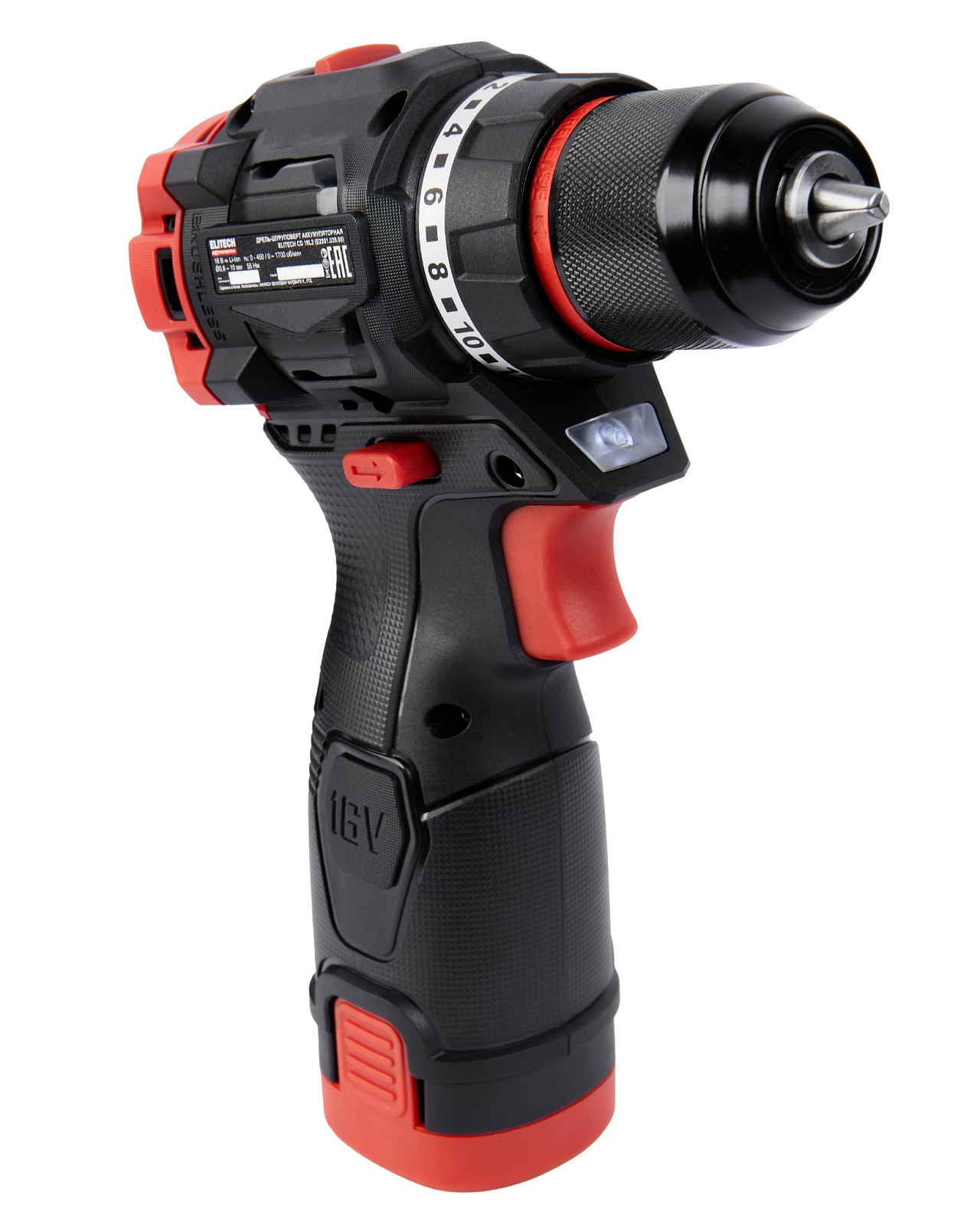 ELITECH CD 16L2 (E2201.039.01) Дрель ак,б\щет,16В,2х2.0Ач,Li-ion,БЗП-10мм,0-450\1600об\м,55Нм,1.1кг,