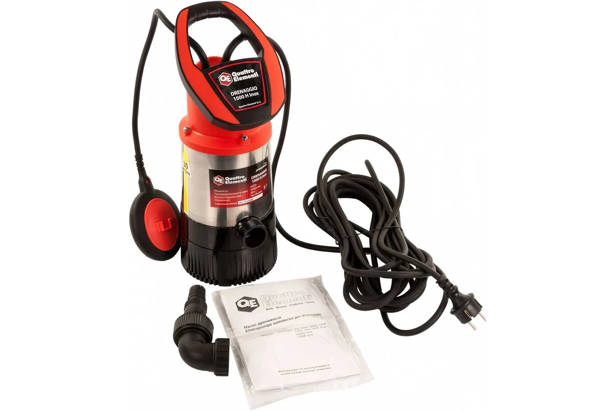 Дренажный насос QUATTRO ELEMENTI Drenaggio 1000 H Inox (900Вт, 5500л/час,30м для чистой воды)