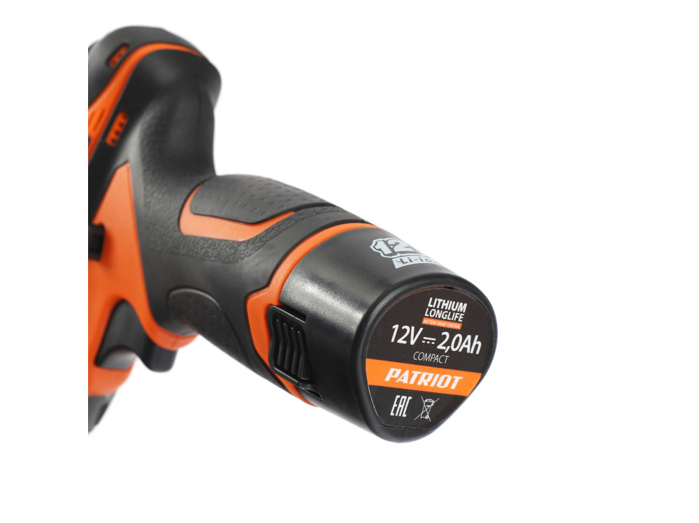 Дрель-шуруповерт аккумуляторная PATRIOT BR 115Li, две АКБ Li-Ion 12В, 2,0 Ач, Съемный патрон,1/4 HEX