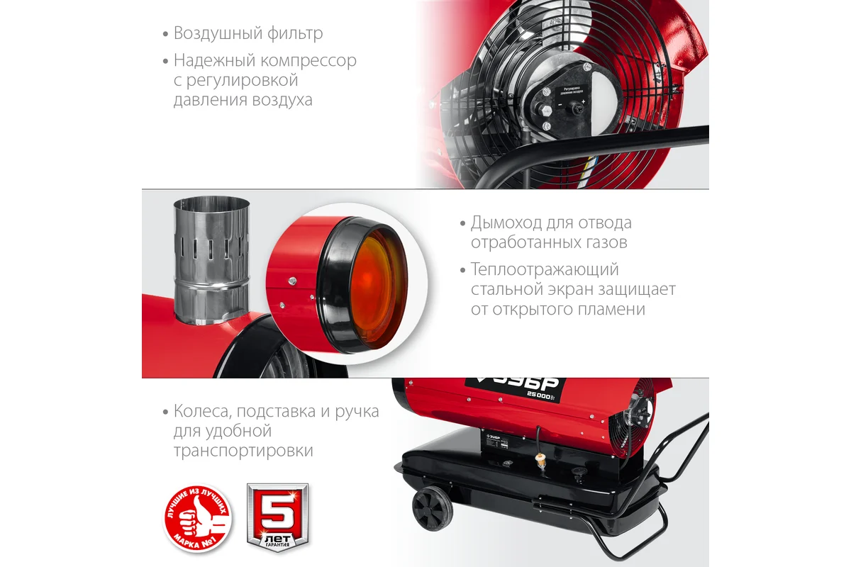 ЗУБР ДПН-К10-25-Д Нагреватель диз., 25 кВт, 1,9 л/ч, непрямой нагрев