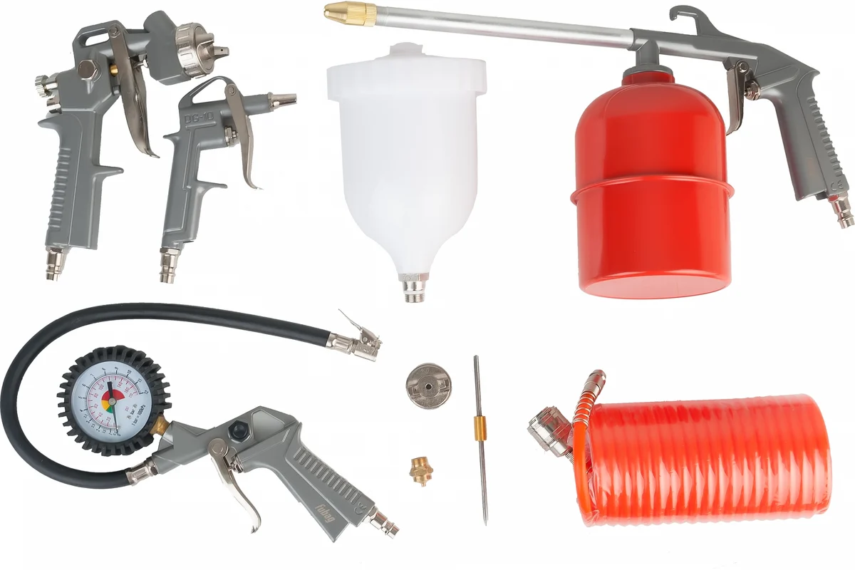 Набор пневмоинструмента, 5 пр., краскопульт с верхним бачком //FUBAG