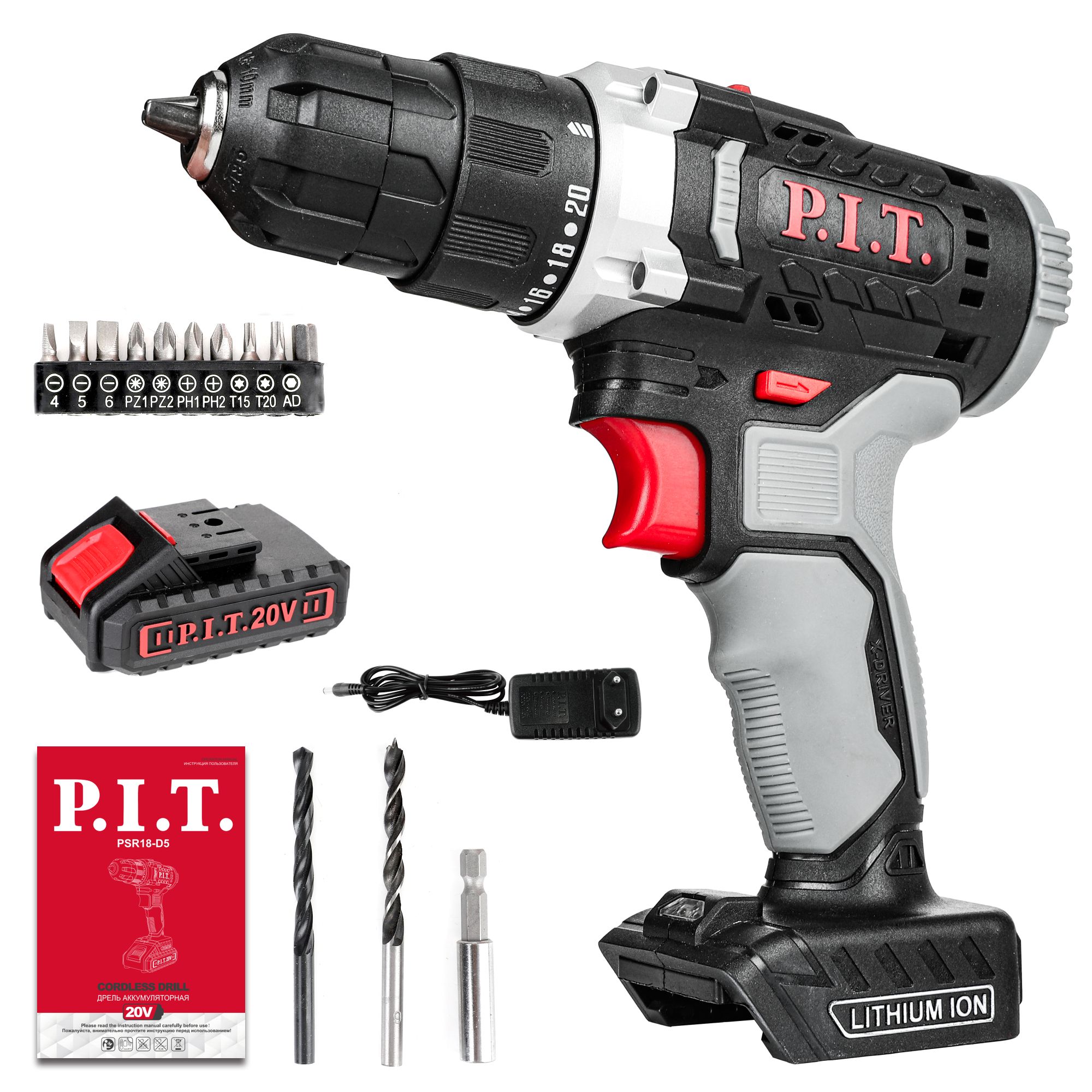Дрель аккум. P.I.T. PSR18-D5 PROMO (20В, 30Нм, 2ск, 0-350/1350, БЗП 10мм, 1 акб 1,5Ач, ЗУ, коробка)
