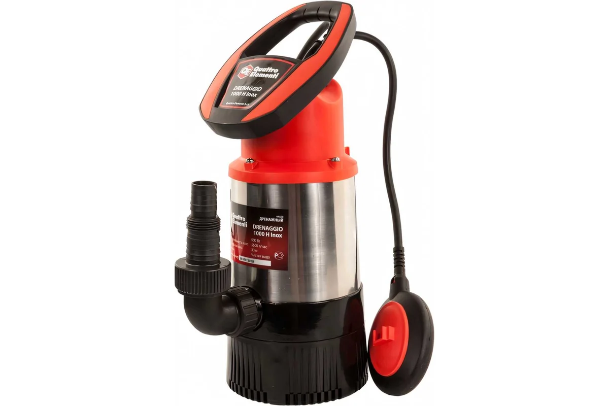 Дренажный насос QUATTRO ELEMENTI Drenaggio 1000 H Inox (900Вт, 5500л/час,30м для чистой воды)