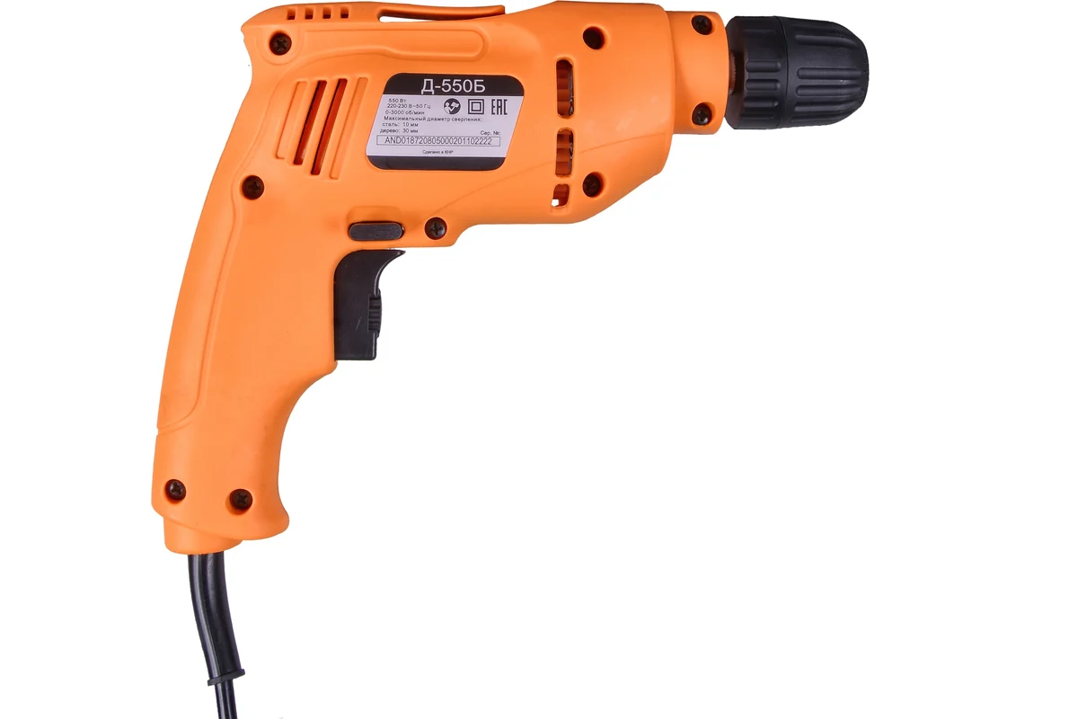 Дрель безударная Д-550Б Вихрь, 550 Вт, 1-ск, БЗП 10мм, 0-3000 об/мин, 1,3 кг