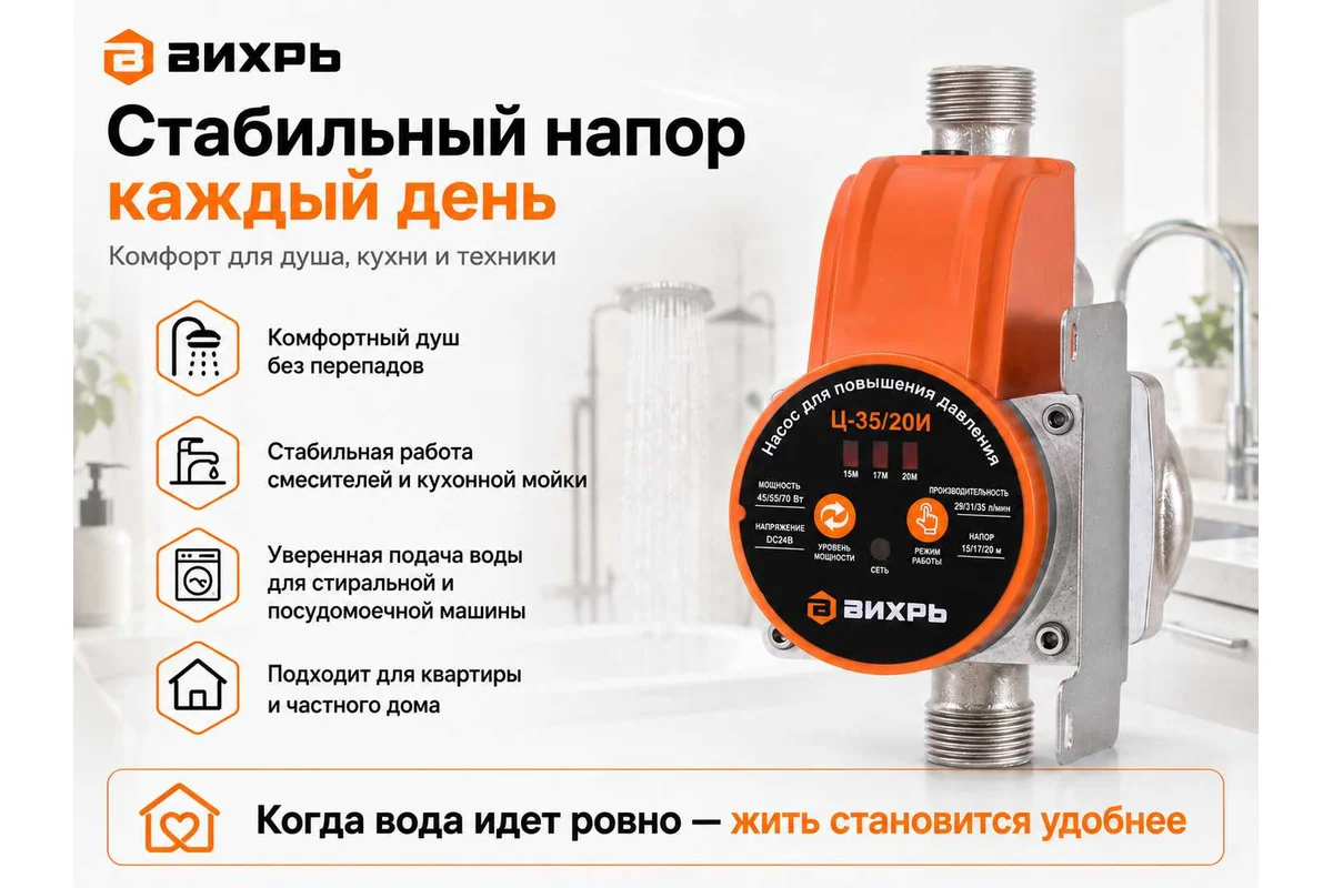 Насос для повышения давления Ц-35/20И с двигателем на постоянных магнитах Вихрь
