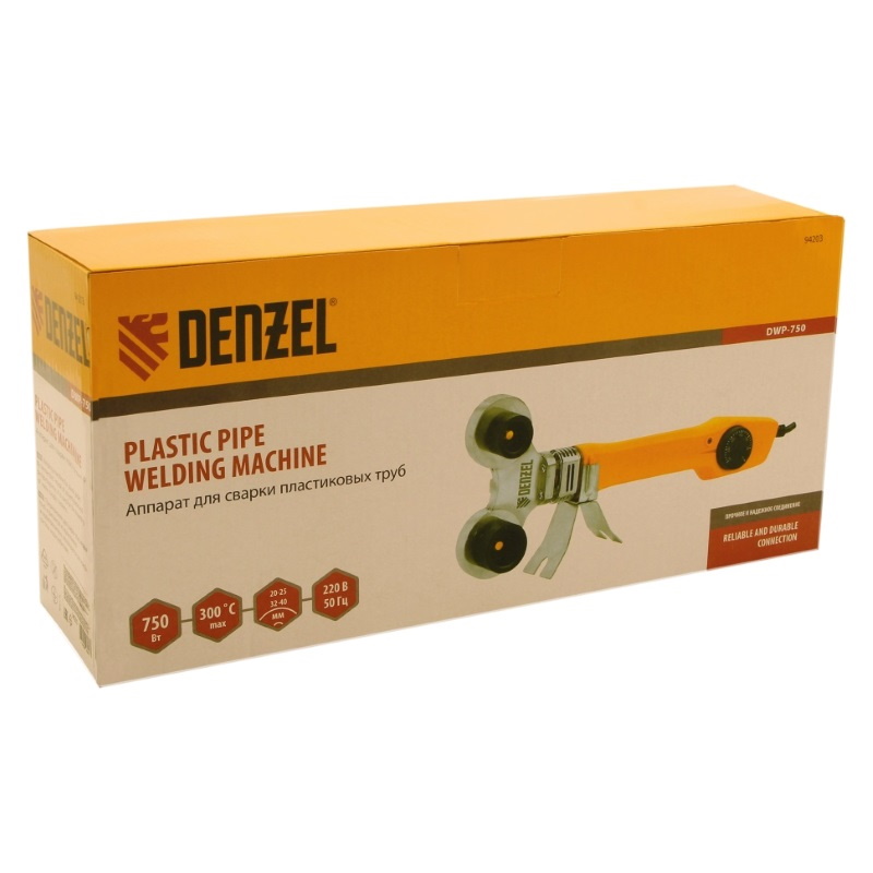 Аппарат для сварки пластиковых труб DWP-750, 750Вт, 260-300 град.,компл насадок, 20 - 40 мм// Denzel