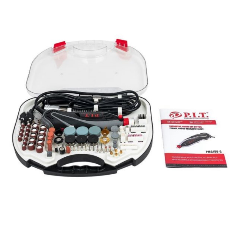 Гравер электрич. P.I.T. PMG150-С МАСТЕР (150Вт, гиб.вал, ц.3,2мм, ск.10000-33000об/мин, 211 предм.)