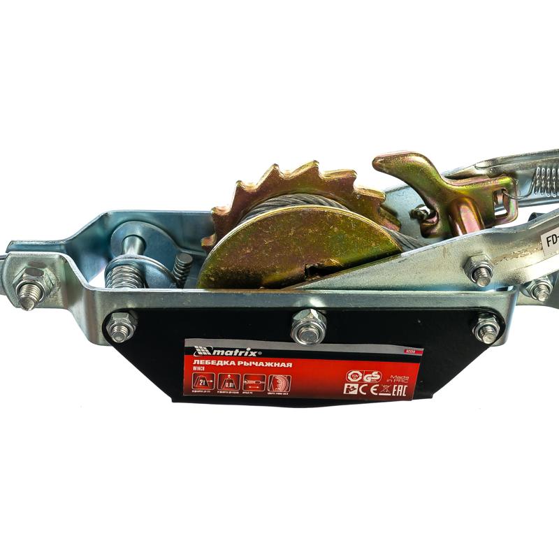 Лебедка рычажная, тяга - 2 т, подъем - 0,8 т, одинарное храповое колесо// Matrix