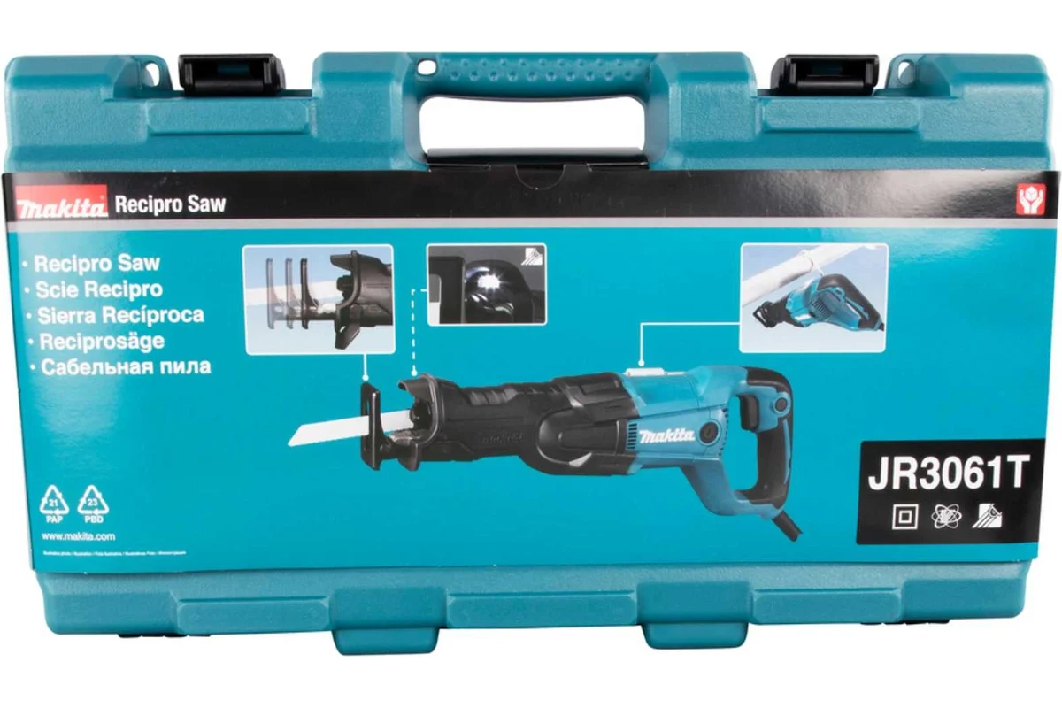 Makita Пила сабельная JR3061T, 1250Вт., 0-3000об/мин., ход 32мм, рез 255мм, рег. обкейс