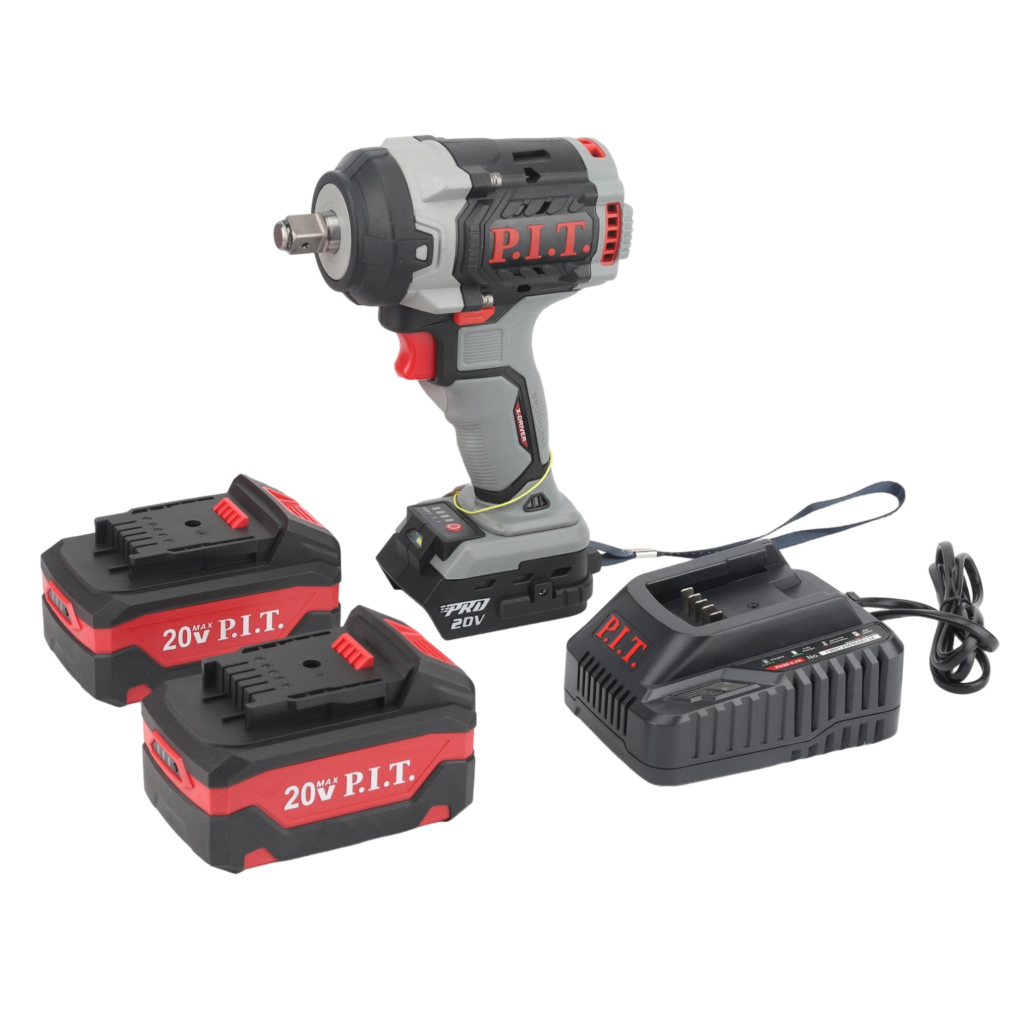 Гайковерт IMPACT аккум. бесщеточный P.I.T. PIW20H-600A/2 (20В, 600Нм, 1/2", 3ск, 0-2800уд/мин,2х4Ач)